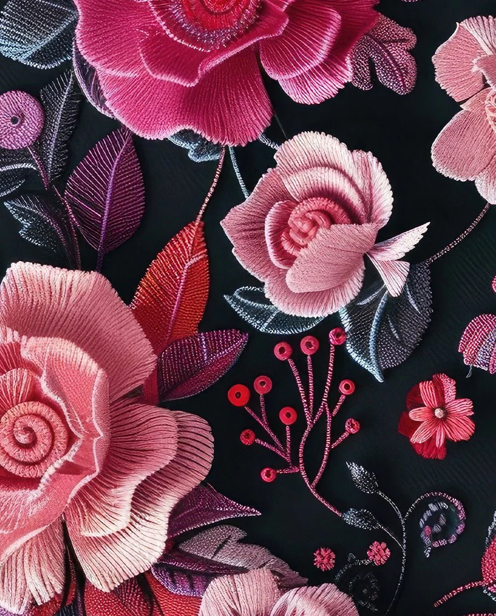 Knitted Flowers on black - Image 3