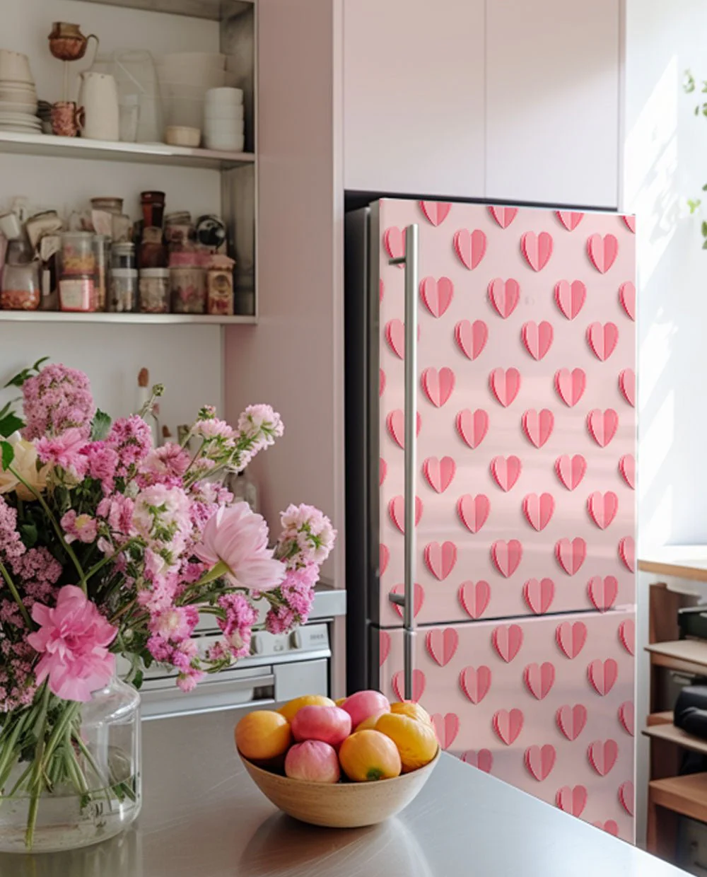 Hearts on light pink